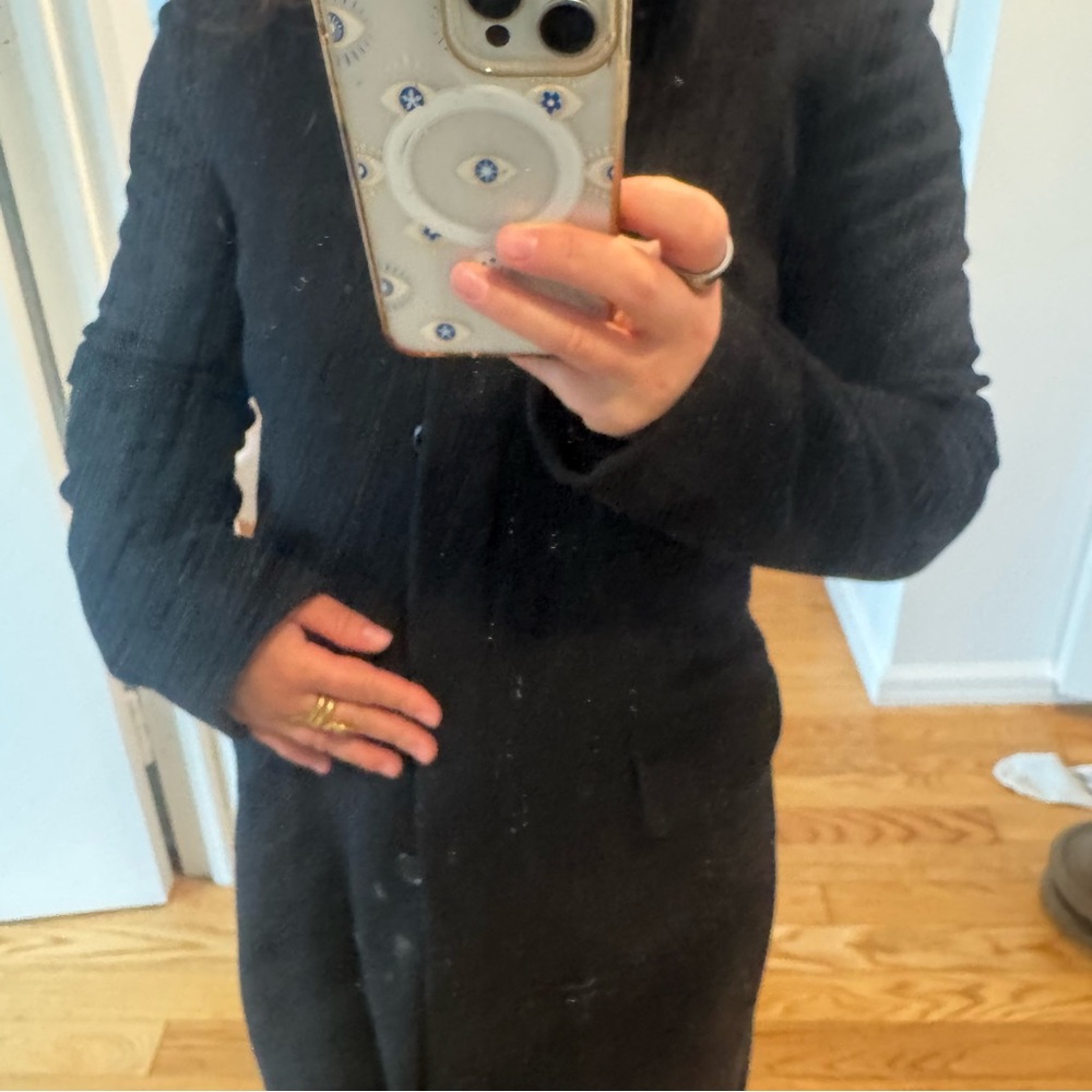 Theory wool cashmere angora Black Long Coat single breasted size small back slit - Picture 5 of 5